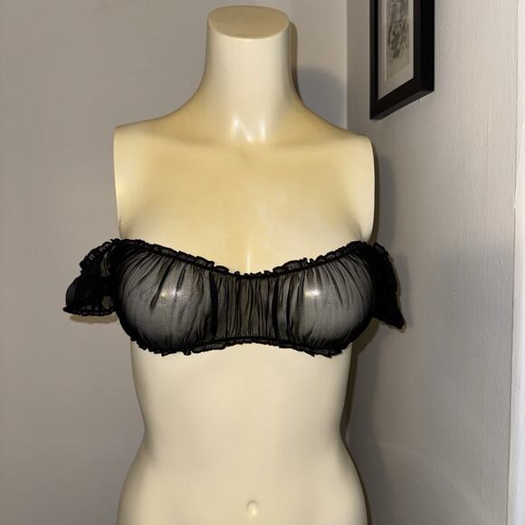 Skims Size Xs Onyx Romance Chiffon Crop Top 100% Silk bralette - Picture 1 of 11